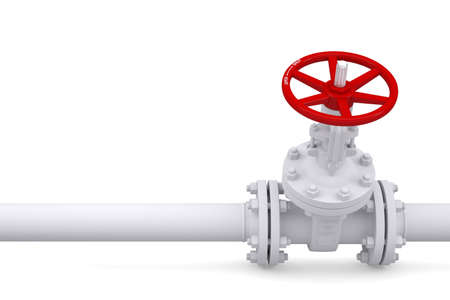 Valve on the pipeline  Isolated render on a white backgroundの写真素材