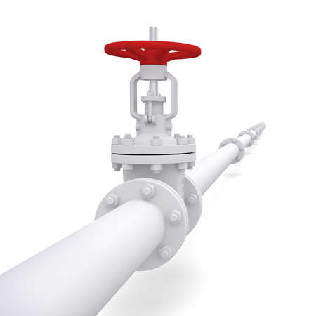 Valve on the pipeline  Isolated render on a white backgroundの写真素材