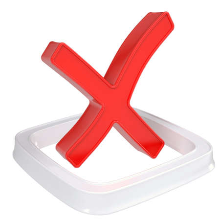 Red cross in the checkbox  Isolated render on a white background