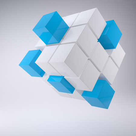 Abstract cube made ??up of blocks. The gray backgroundの写真素材