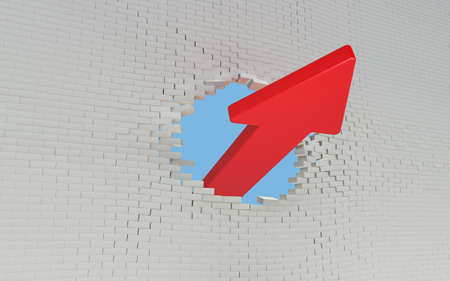 Red Arrow breaks a brick wall  Sky in the backgroundの写真素材