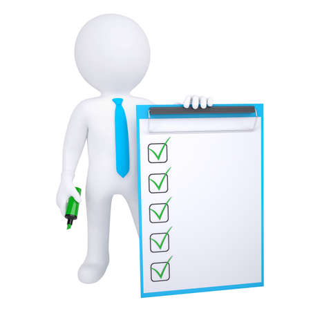 3d human with marker and check list  Isolated render on white backgroundの写真素材