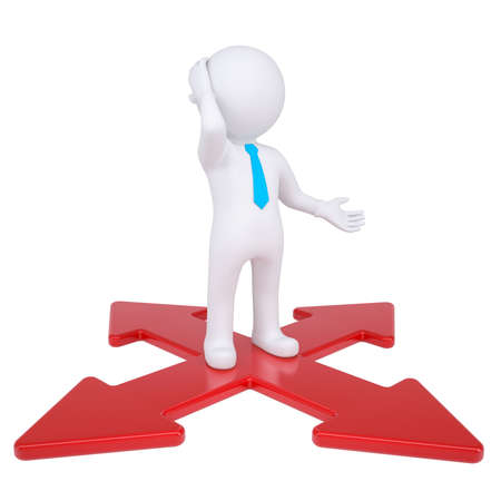 3d man at the crossroads  Isolated render on a white backgroundの写真素材