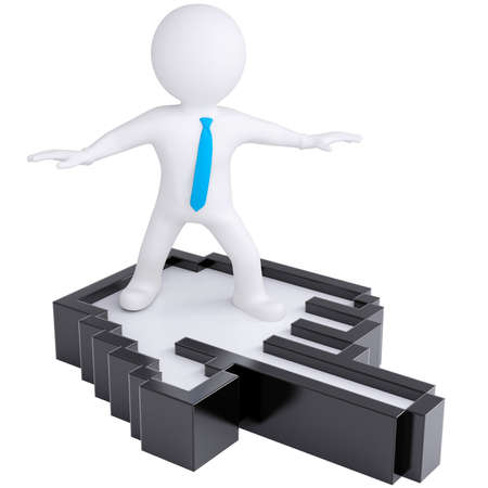 3d white man flying on computer hand  Isolated render on a white backgroundの写真素材