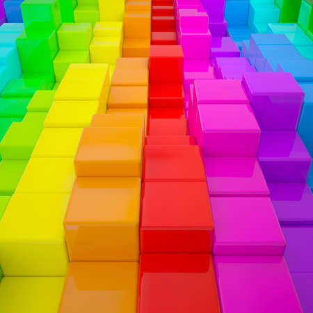 Abstract wall of colored cubes  3d render
