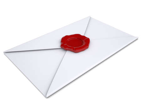 White envelope with a red seal  Isolated render on a white background