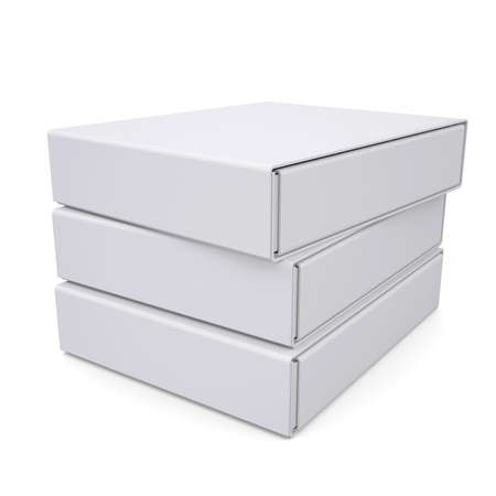 Three closed white box  Isolated render on a white background