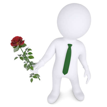 3d man holding a white rose  Isolated render on a white backgroundの写真素材