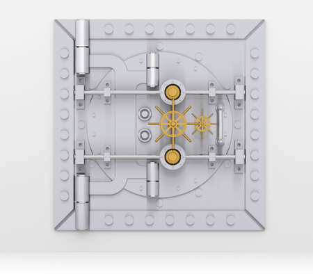 Bank vault door on a gray wall  3d render