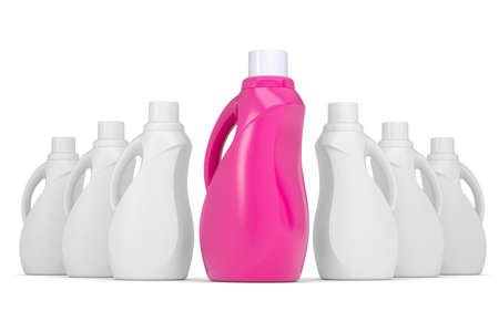 Series plastic bottles of household chemicals  3d render isolated on white backgroundの写真素材