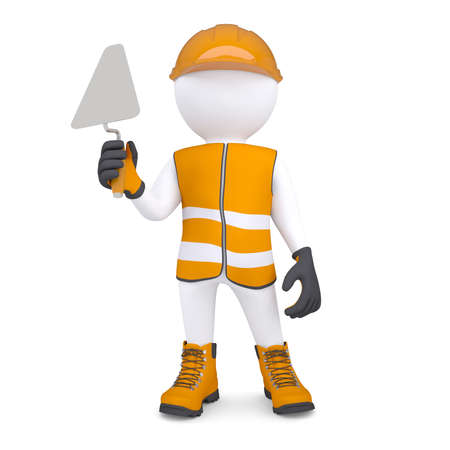 3d white man in overalls with a trowel  Isolated render on a white backgroundの写真素材