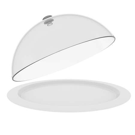 A plate with glass cover  Isolated render on a white backgroundの写真素材