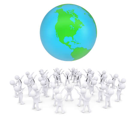 Group of white people worshiping earth  3d render isolated on white backgroundの写真素材