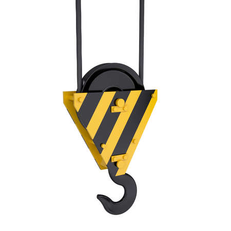 Crane hook with rope. Isolated render on a white backgroundの写真素材