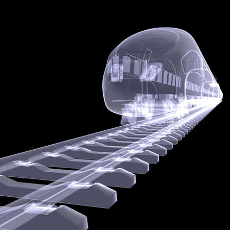 The new high-speed train  X-ray render isolated on a black backgroundの写真素材