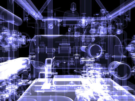 Industrial equipment  X-Ray render isolated on a black background