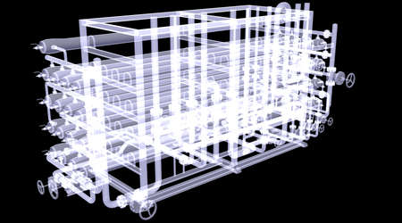 Industrial equipment  X-Ray render isolated on a black background