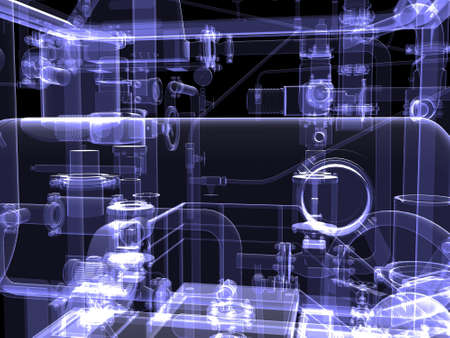 Industrial equipment  X-Ray render isolated on a black backgroundの写真素材