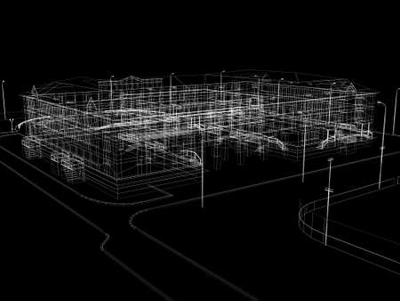 Abstract archticture  Wire-frame render on black backgroundの写真素材