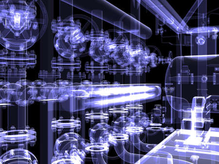Industrial equipment  X-Ray render isolated on a black backgroundの写真素材