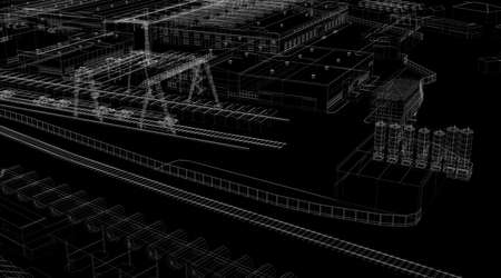 Industrial abstract architecture  Wire-frame isolated render on black backgroundの写真素材
