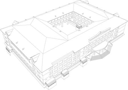 Abstract architecture  Wire-frame building on the white background
