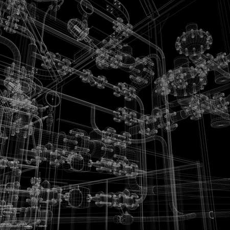 Industrial equipment  Wire-frame render isolated on a black background
