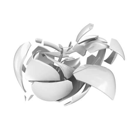Broken ceramic apple  Isolated render on a white backgroundの写真素材