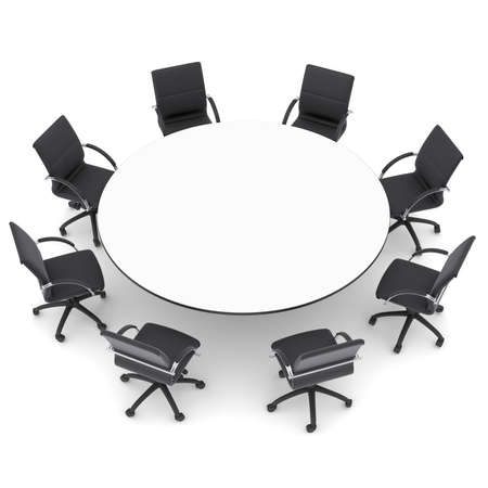 Office chairs and round table  Isolated render on a white backgroundの写真素材