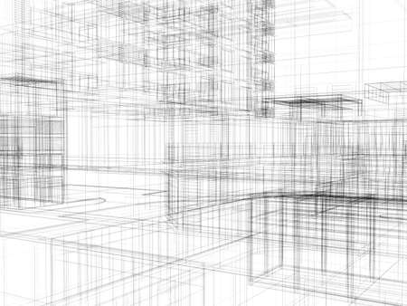 Abstract archticture  Wire-frame building on the white backgroundの写真素材