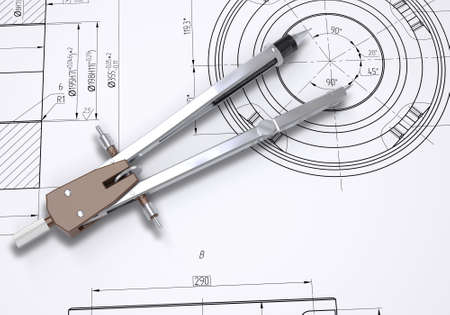Compass lie on the drawing  3d render