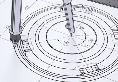 Compass on the drawing  The 3d render