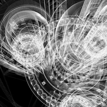 Wire frame gears  3d rendering on black backgroundの写真素材