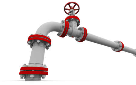 White pipe and valve  Isolated render on a white 