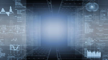 High-tech drawings and graphics on a blue background  The concept of technology and businessの写真素材