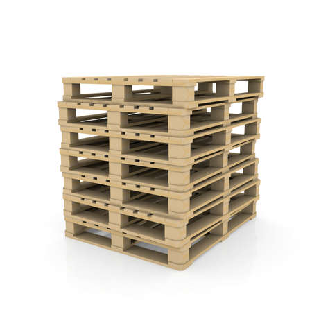 Group wooden pallets  Isolated render on a white 