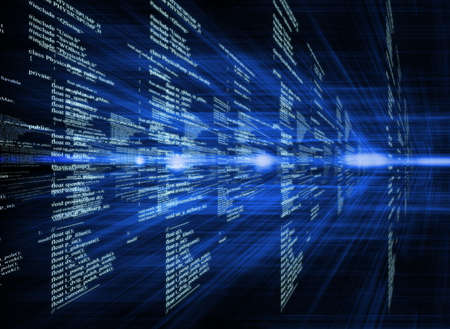 Glowing digital code on a dark background  Business conceptの写真素材