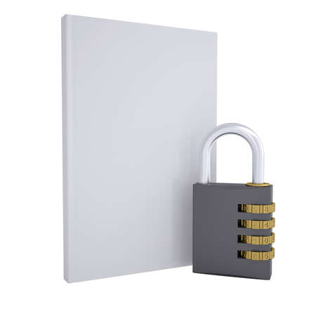 Combination lock and white book  Isolated render on a white backgroundの写真素材