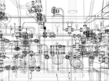 Industrial equipment  Wire-frame render isolated on white backgroundの写真素材