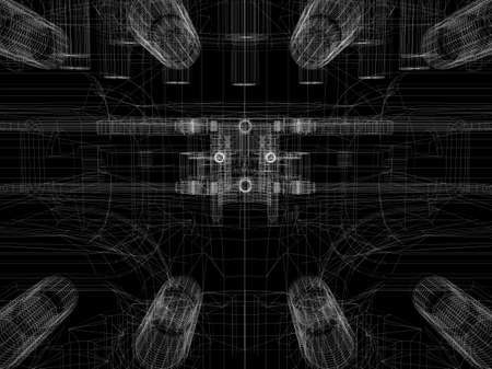 Industrial equipment  Wire-frame render isolated on black backgroundの写真素材