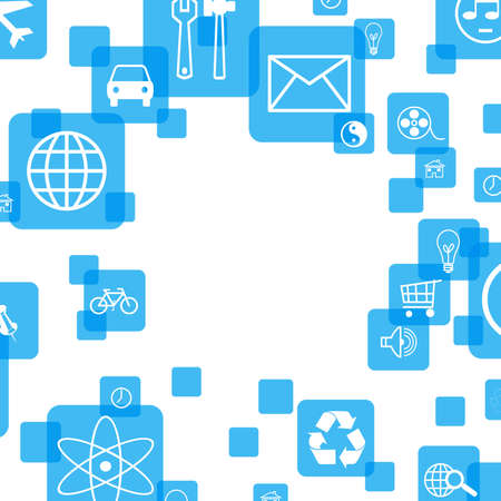 Social media  White background of the blue iconsの写真素材