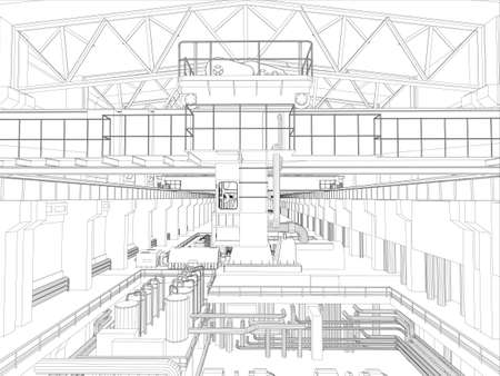 Gantry crane in a factory environment  Wire-frame  Vector EPS10 format  Vector rendering of 3dの写真素材
