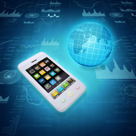Smartphone, globe and graphics  The concept of mobile communication