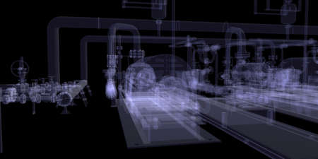Industrial equipment  X-Ray render isolated on a black backgroundの写真素材