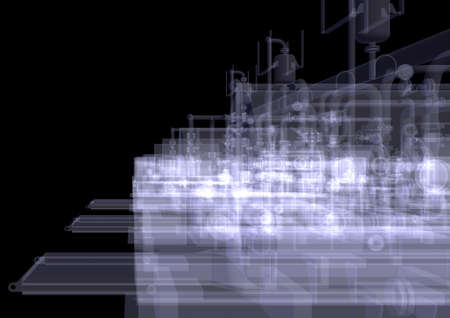 Industrial equipment  X-Ray render isolated on a black backgroundの写真素材