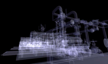 Industrial equipment  X-Ray render isolated on a black backgroundの写真素材