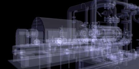 Industrial equipment  X-Ray render isolated on a black backgroundの写真素材