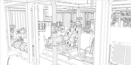 Industrial equipment  Wire-frame 3d render  Vector formatの写真素材