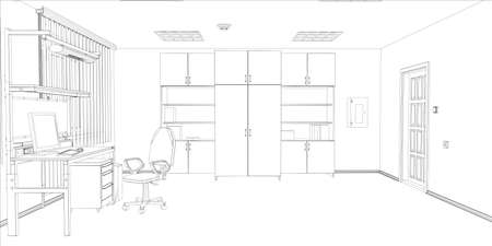 Room  Computer table, chair and window  Vector format  Created from 3D modelのイラスト素材