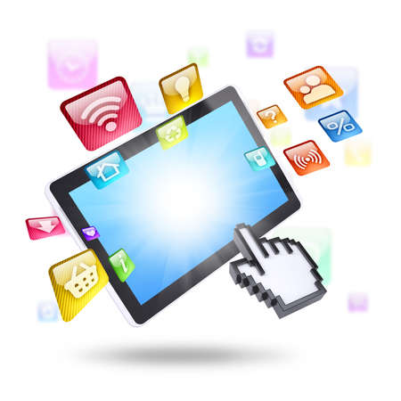 Tablet computer and application icons  Computer technology conceptの写真素材